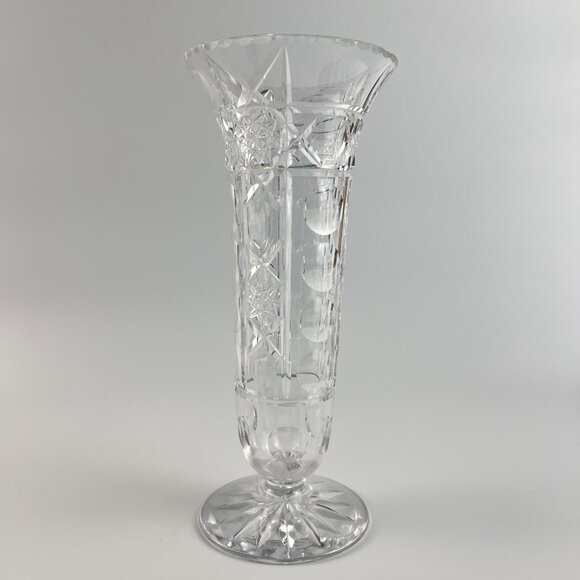 Stunning Antique T. G. Hawkes Cut Crystal Tall Trumpet Vase Signed Rare Pattern - Picture 9 of 14
